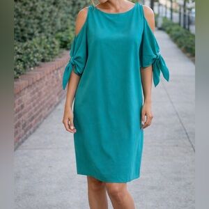 Gibson Teal Cold Shoulder Midi Dress